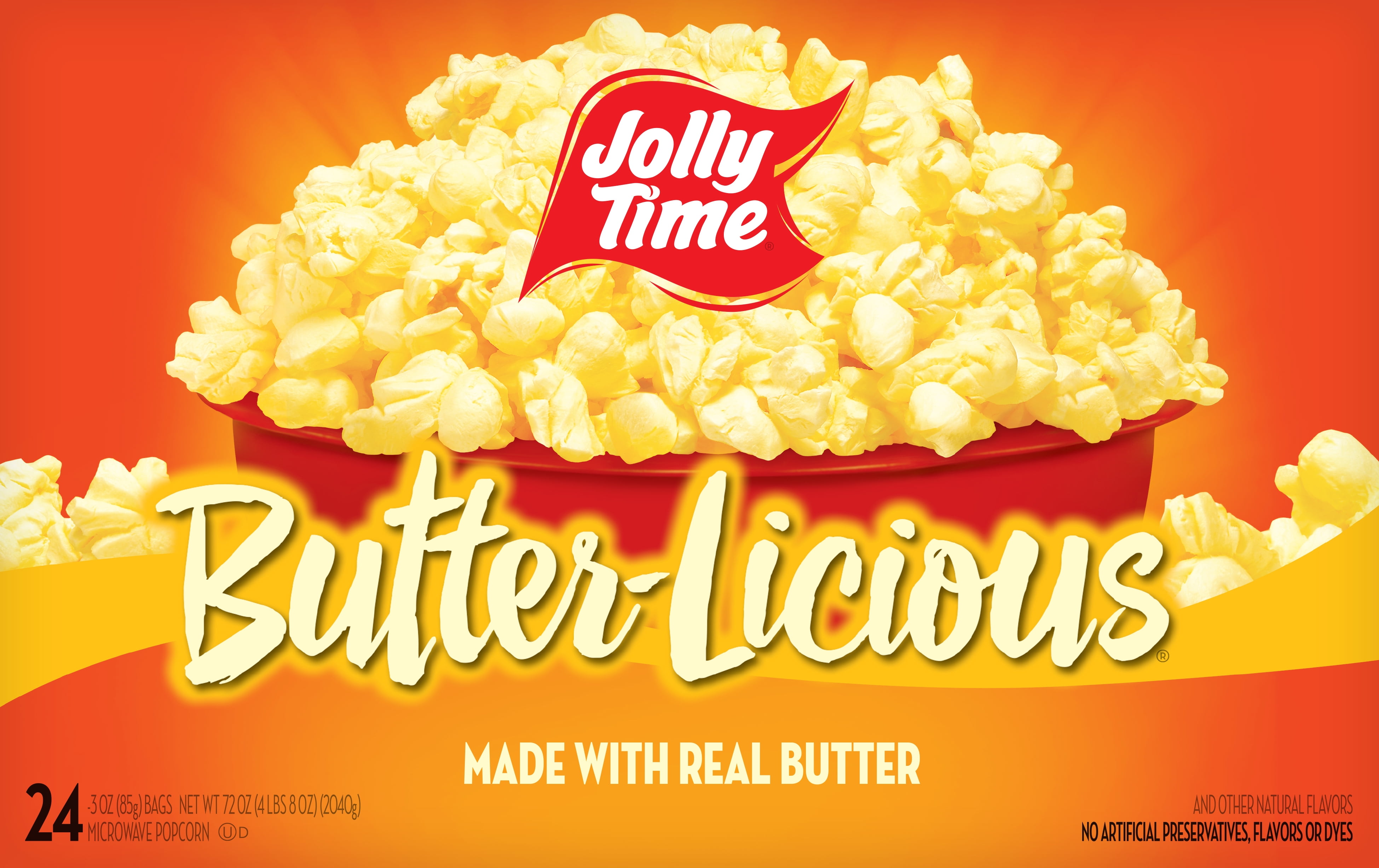 JOLLY TIME ButterLicious Buttery Microwave Popcorn, Gluten Free, 24