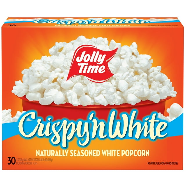 JOLLY TIME Crispy N White Tender Natural Microwave Popcorn 30 Bags, 3 oz Each. Glutenfree