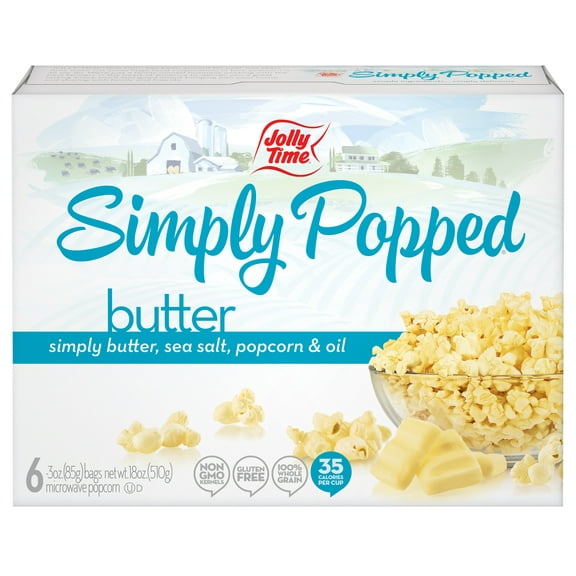 JOLLY TIME Simply Popped Butter 3 oz. 6 Ct. Microwave Popcorn. Gluten-Free Non-GMO
