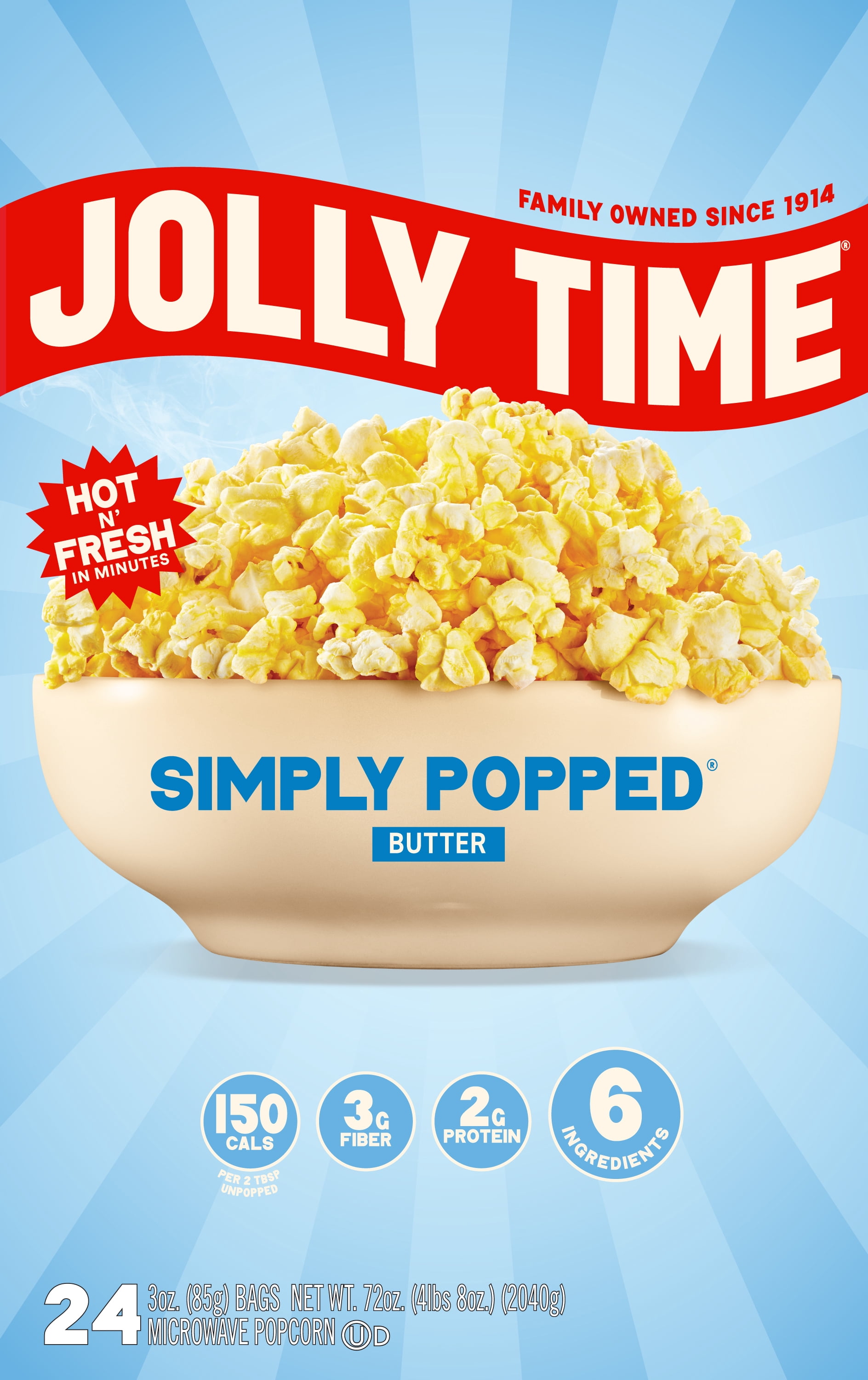 JOLLY TIME Simply Popped Natural Microwave Popcorn, 24 Ct (3 oz