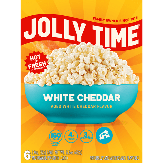 JOLLY TIME White Cheddar Microwave Popcorn, 2.9 oz, 6 Ct. Gluten-Free, Non-GMO