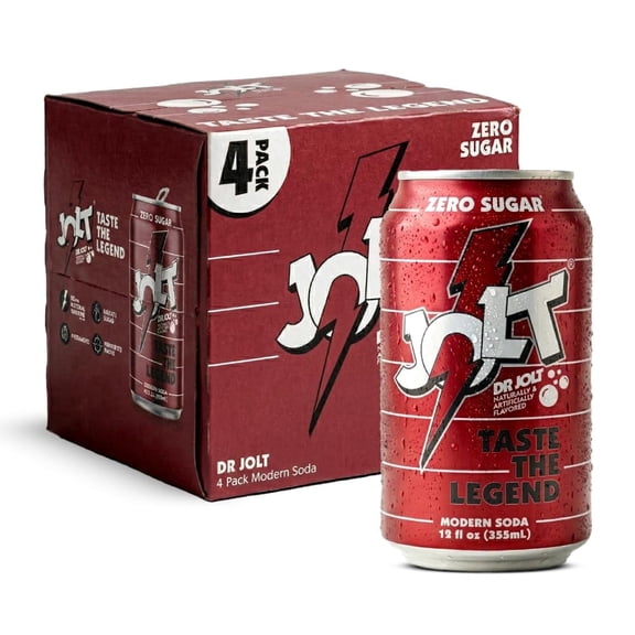JOLT Modern Soda - Dr. Jolt, Zero Sugar, 80mg Caffeine, Vitamins B6 B12 B5, Prebiotics, Taurine, Alpha GPC, Green Coffee Bean Caffeine, No Fruit Juice, 1g Prebiotic Fiber, 12 fl oz (4 cans)