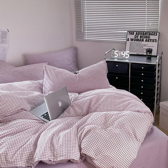 JOLUSERE 2-Piece Soft Breathable Gingham Duvet Cover Twin Set,Purple White Plaid Checkered Comforter Cover
