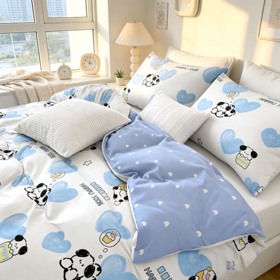 JOLUSERE 3-Piece Adorable Puppy Blue White Comforter Full Set,Reversible Soft Quilt Bedding Set for Kids Adults