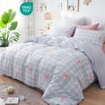thumbnail image 1 of JOLUSERE 3-Piece Blue Gingham Pink Bow Comforter Full Set , Soft Grid Dorm Bedding Set for Kids Adults, 1 of 10