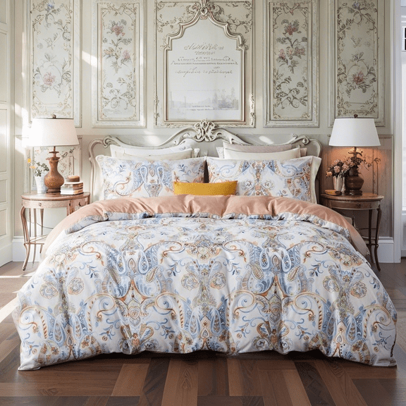 JOLUSERE 3-Piece Boho Vintage White Duvet Cover Queen Set, Soft Reversible Classical Bedding Set for All Seasons