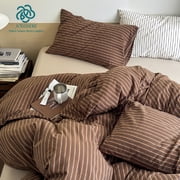 JOLUSERE Brown Striped Duvet Cover King Set,3-Piece Stripes Pattern Breathable Microfibre Comforter Cover