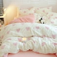 thumbnail image 1 of JOLUSERE Fluffy Flannel Duvet Cover Queen Set, 3-Piece Faux Rabbit Fur Luxury Cozy Warm Winter Bedding Set,Pink Heart White, 1 of 12