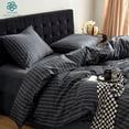 thumbnail image 1 of JOLUSERE Navy Blue White Striped Duvet Cover Full Set,3-Piece Stripes Pattern Breathable Comforter Cover, 1 of 8