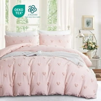 JOLUSERE Pink Tufted Heart Dot Duvet Cover King Set, 3 Pieces Ultra Soft Jacquard Embroidery Shabby Chic Bedding Set for All Season