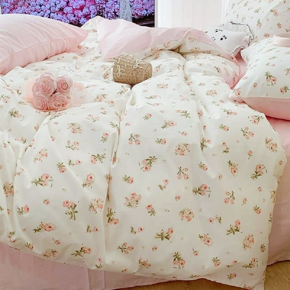 JOLUSERE Pink loyalty Floral Comforter Twin Sets, 2 Pieces Chic Botanical Pink White Floral Reversible Comforter for All Season