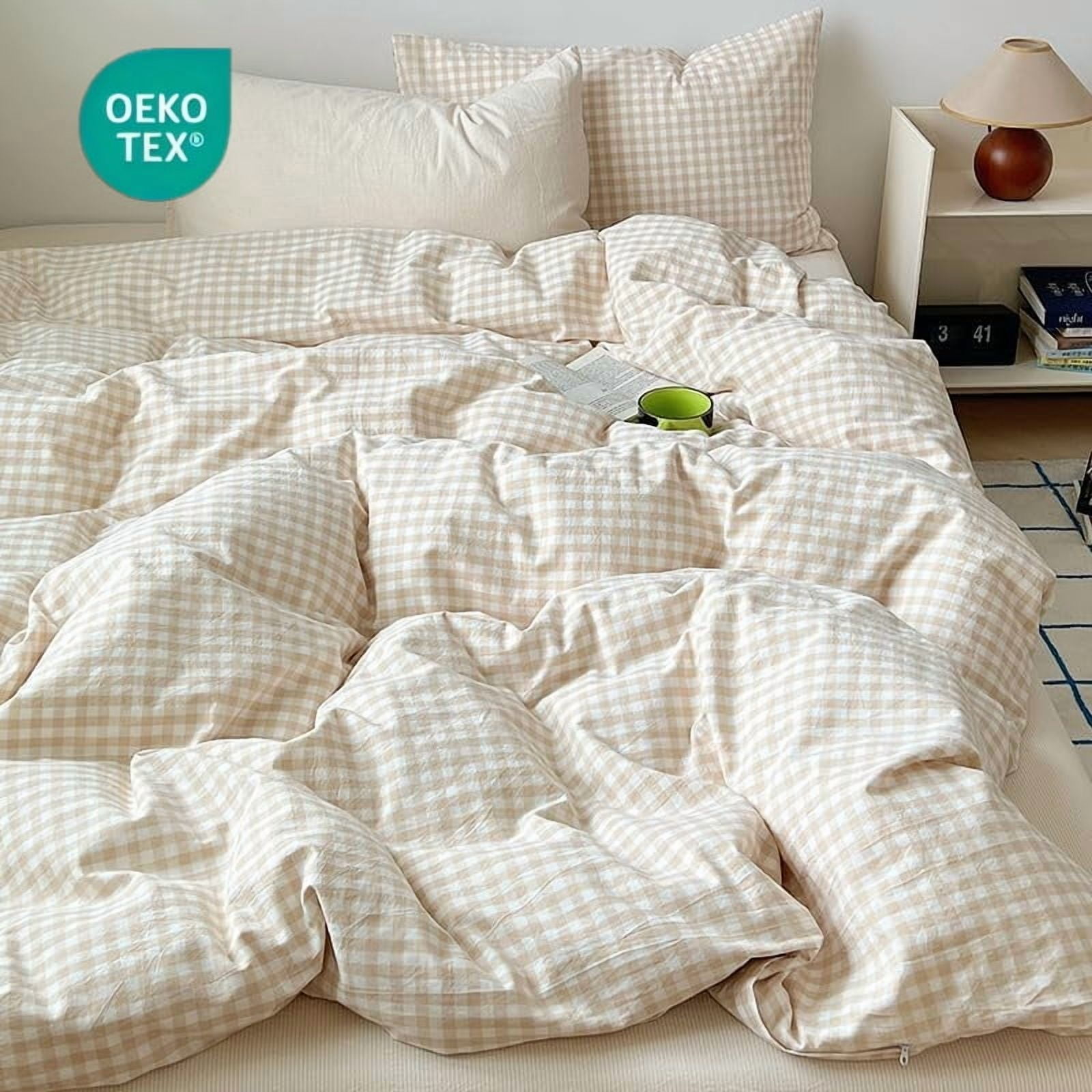 JOLUSERE Soft Beige White Plaid Comforter Twin Sets, 2 Pieces Breathable Plaid Buffalo Checkered Comforter for All Season