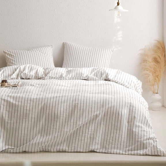 JOLUSERE White Black Striped Duvet Cover Queen Set,3-Piece Stripes Pattern Breathable Microfibre Comforter Cover