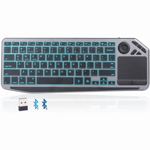 JOMAA 2 IN 1 TV Compact Keyboard with Mouse Function, 2.4Ghz and Bluetooth, Rechargeable, Support 3 Device for Smart TV, Tablet, Laptop etc,
