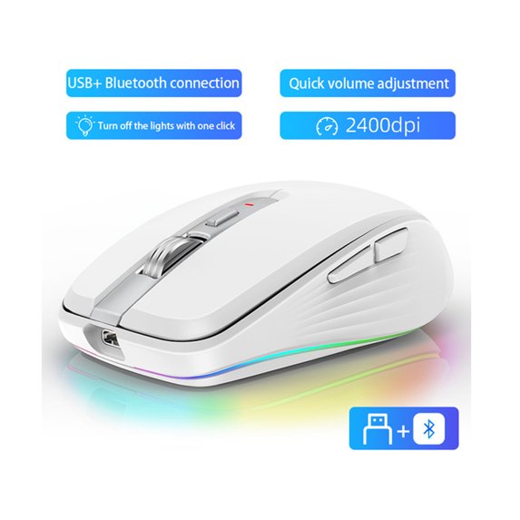 JOMAA Dual Mode Wireless Mouse, 2.4G & Bluetooth, 2400 DPI, RGB Backlight, USB-C Charging, White/Black/Pink