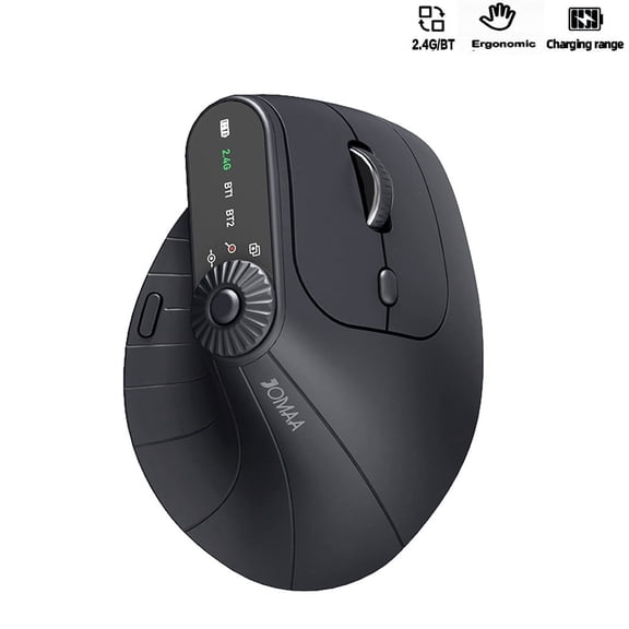 JOMAA Ergonomic Vertical Mouse, Rechargeable Bluetooth & 2.4GHz Wireless Mouse, 3 Device Multi-Connection, USB-A Optical Mice Compatible with Windows Mac OS, Black