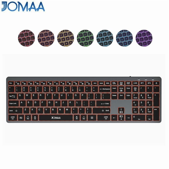 JOMAA Full Size USB Wireless Keyboard Backlit Led Light Rechargeable Bluetooth keyboard for Desktop Laptop Tablet Windows