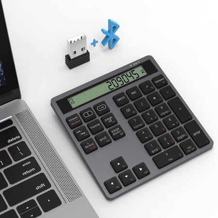 JOMAA Wireless Number Pad, 2.4G & Bluetooth Numeric Keypad with Calculator Function, Quiet Click for Laptop Accountants