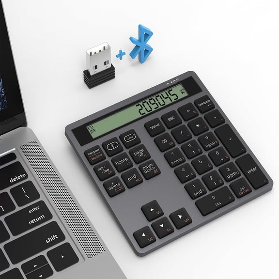JOMAA Wireless Number Pad, 2.4G & Bluetooth Numeric Keypad with Calculator Function, Quiet Click for Laptop Accountants