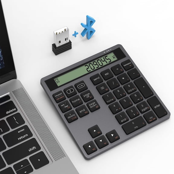 JOMAA Number Pad for Laptop, 2.4Ghz+Bluetooth Numeric Keyboard with Calculator for Accountant, Quiet Click
