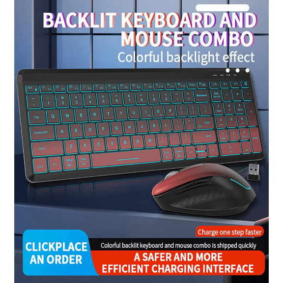 JOMAA RGB Backlit Bluetooth Keyboard and Mouse Combo Rechargeable 2.4G Wireless Keyboard Mouse set for Desktop/Laptop