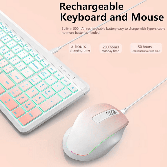 JOMAA RGB Backlit Bluetooth Keyboard and Mouse Combo Rechargeable 2.4G Wireless Keyboard Mouse set for Desktop/Laptop