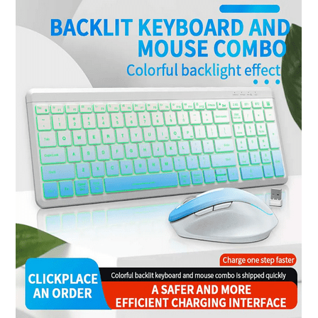 JOMAA RGB Backlit Bluetooth Keyboard and Mouse Combo Rechargeable 2.4G Wireless Keyboard Mouse set for Desktop/Laptop