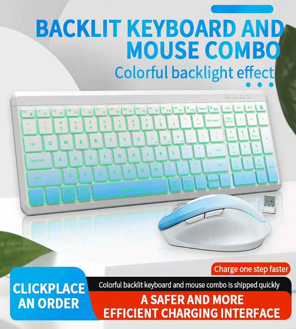 JOMAA RGB Backlit Bluetooth Keyboard and Mouse Combo Rechargeable 2.4G Wireless Keyboard Mouse set for Desktop/Laptop