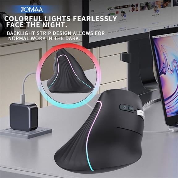 JOMAA RGB Backlit Wireless Vertical Mouse Bluetooth 5.0 2.4G Ergonomic 4000DPI 6 Mute Buttons for MacBook Tablet Laptops