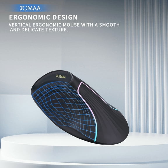 JOMAA Right Hand RGB Backlit Vertical Wireless Mouse for Computer Laptop Bluetooth Ecrognomic Mice Slinet Click