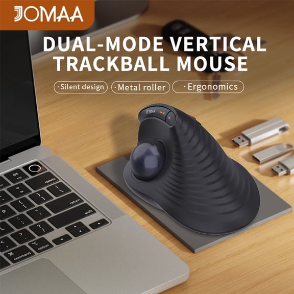 JOMAA Speed Roller Vertical Trackball Mouse Wireless Thumb-Control Mouse Slient Click Rechargeable Ergonomic Trackball Mouse for Windows ios Macbook