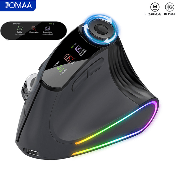 JOMAA USB Wireless Vertical Mouse with Function Adjustment Knob Bluetooth Backlit Speed Roller Mouse Gaming Ergonomic Mice Slient Click