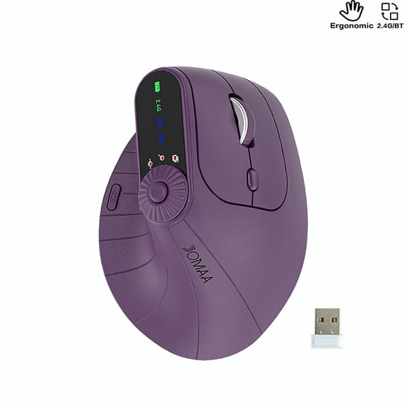 JOMAA Wireless Vertical Ergonomic Mouse - (BT + 2.4Ghz) - Up to 2400 DPI, Rechargeable - Bluetooth Mouse Multi Device + Multi-function for Office