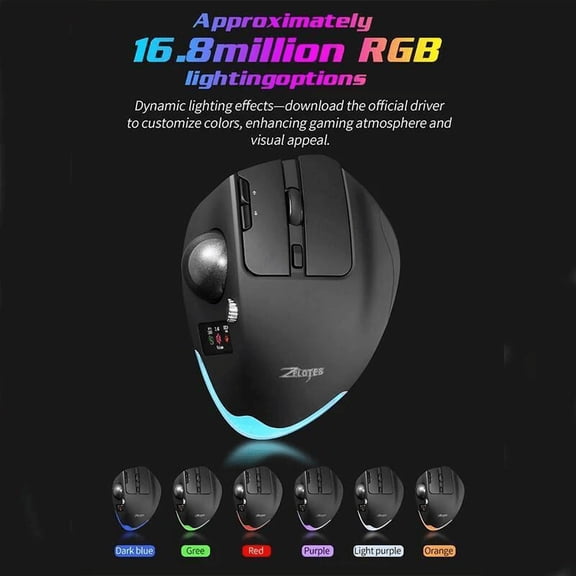 JOMAA&ZELOTES Wireless Trackball Mouse with LED Screen Display RGB Backlit Ergonomic Mice Gaming Mouse for Computer Tablet Gammer