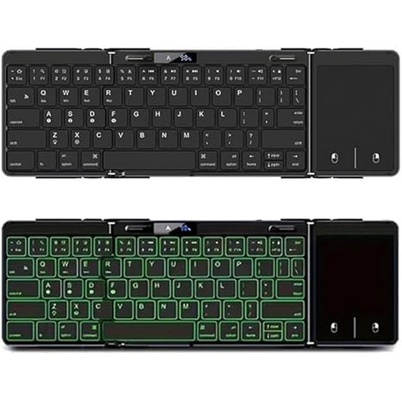 JOMAA rechargeable foldable keyboard, with touchpad, RGB backlight and battery screen display, foldable and fixed keyboard