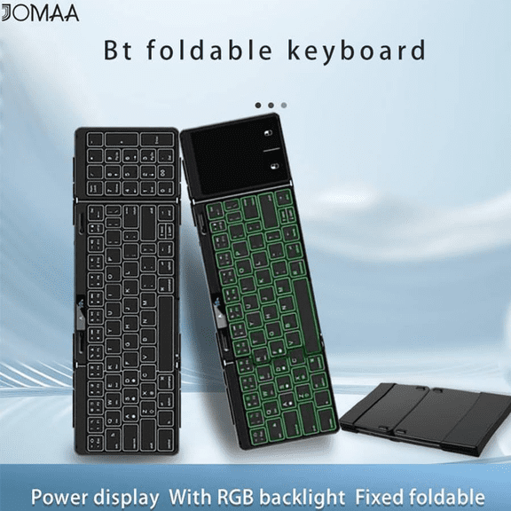JOMAA rechargeable foldable keyboard, with touchpad, RGB backlight and battery screen display, foldable and fixed keyboard