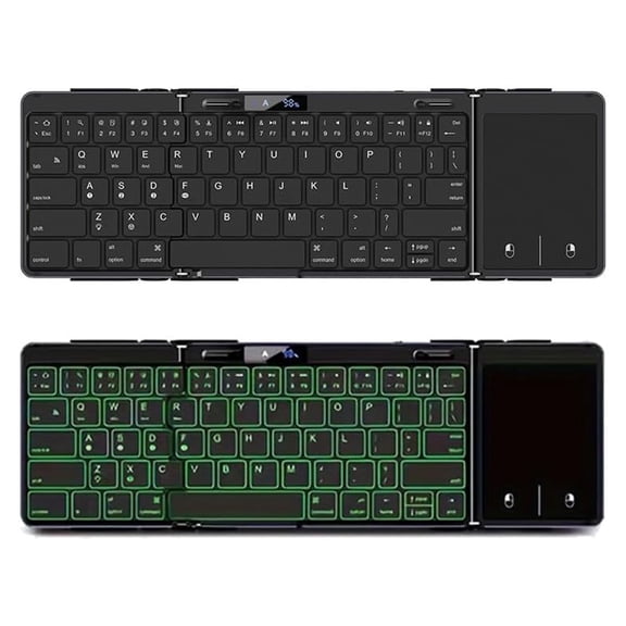 JOMAA rechargeable foldable keyboard, with touchpad, RGB backlight and battery screen display, foldable and fixed keyboard