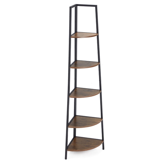 Open Box JOMEED 5 Shelf Corner Etagere Ladder Corner Bookcase, Black and Brown