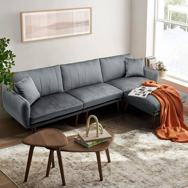 JOMEED Convertible Sectional Sofa Couch, Modern Oversized Velvet Fabric