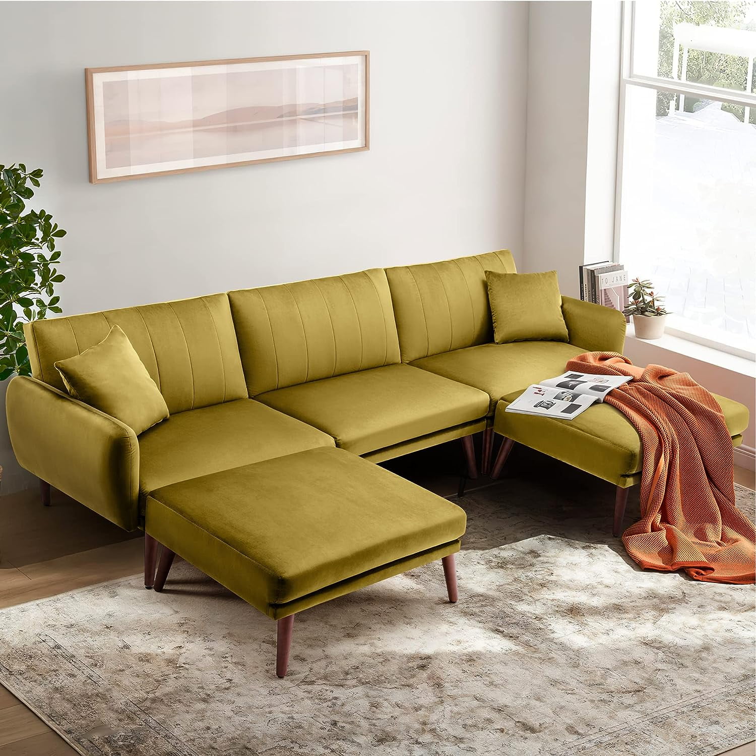 JOMEED Convertible Sectional Sofa Couch, Modern Oversized Velvet Fabric