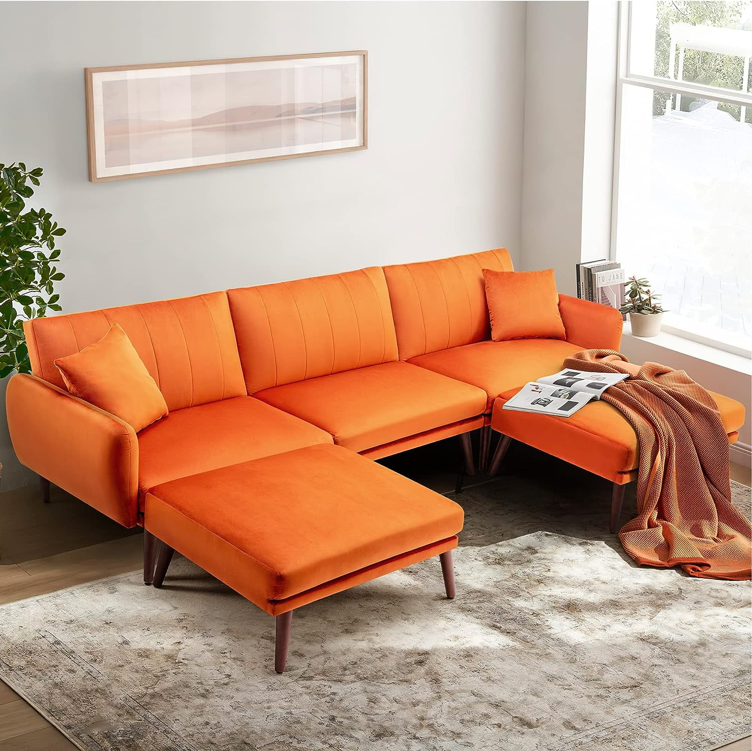 JOMEED Convertible Sectional Sofa Couch, Modern Oversized Velvet Fabric