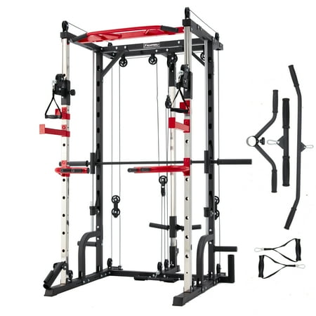 JOMEED Smith Machine Home Gym with Cable Crossover, All-in-One Trainer Compact Power Cage