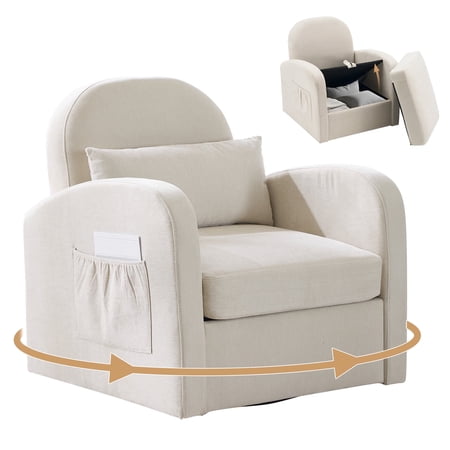 JOMEED Swivel Accent Chair with Hidden Storage, Armchair with Lumbar Pillow and Side Pocket for Living Room