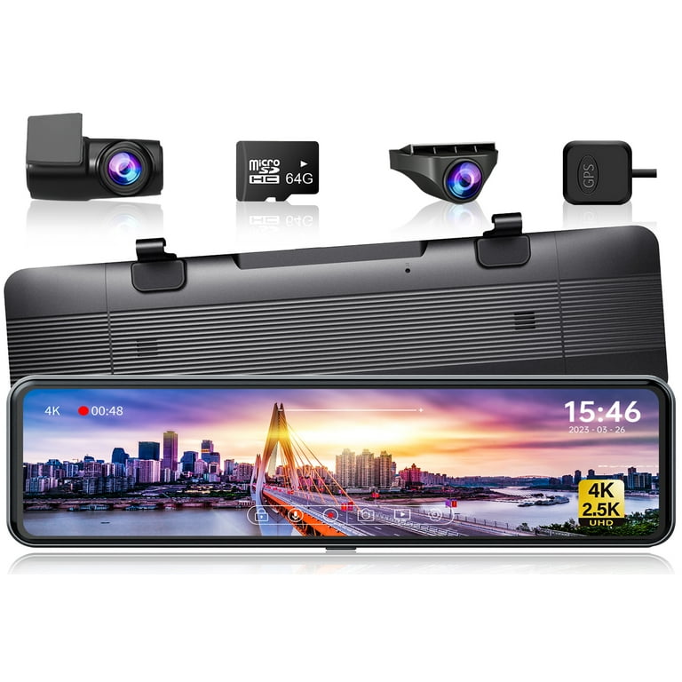 Three Cameras TOGUARD Mirror Dash Cam With Voice Control GPS