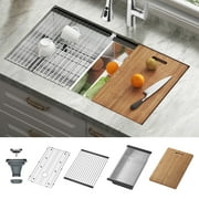 JOMOO 32" Drop-In & Undermount Kitchen Sink – 18 Gauge Stainless Steel Single Bowl with Cutting Board, Colander, Bottom Grid & Drain Assembly