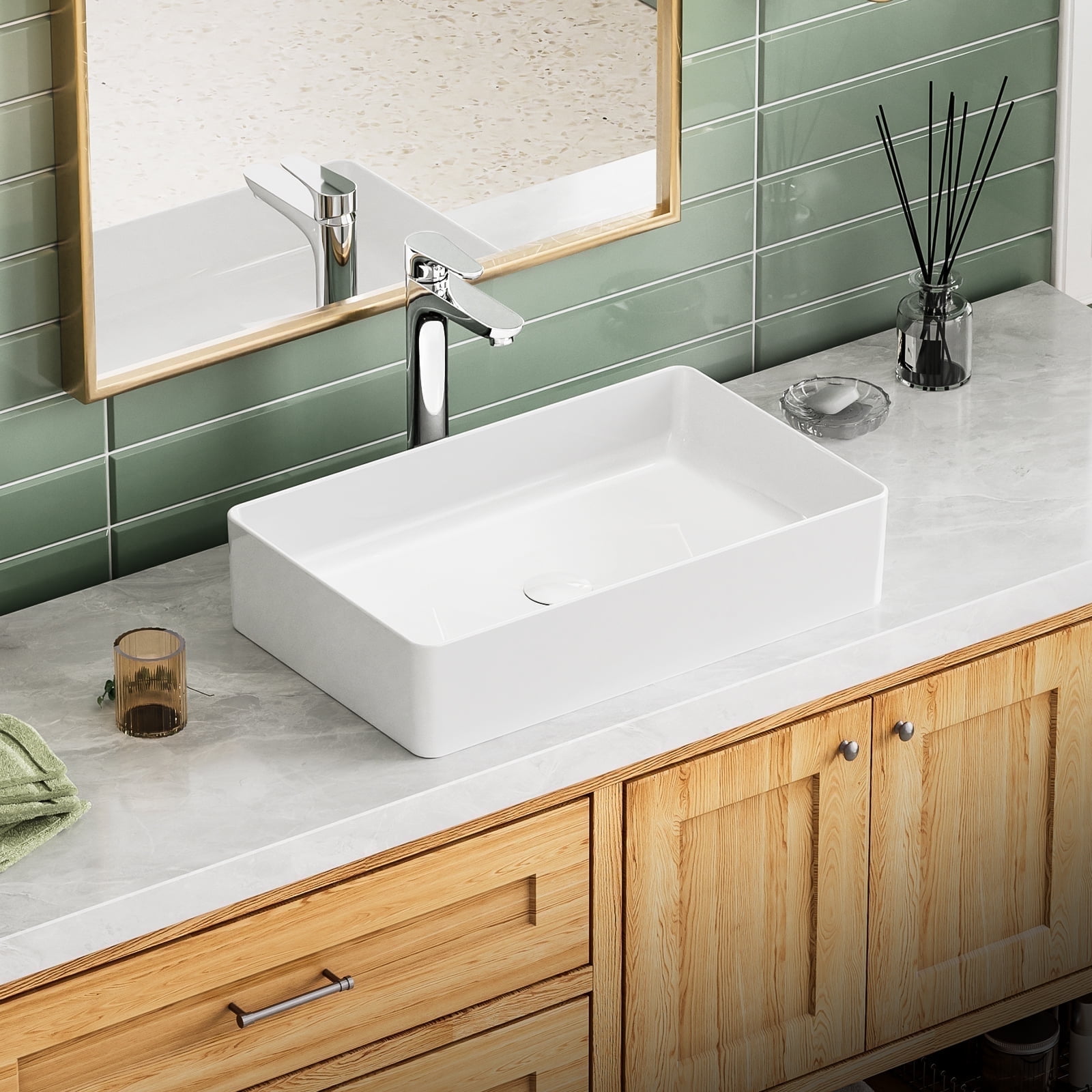 JOMOO 22.44" x 14" White Ceramic Rectangle Bathroom Sink, Bathroom Vessel Sink Above Counter Art Basin Vanity Sink