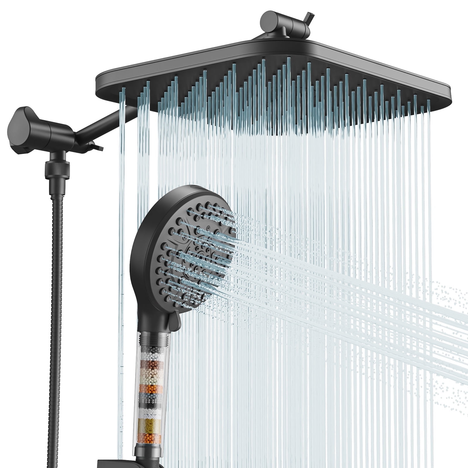 JOMOO 12 Inch Rainfall Shower Head High Pressure 10 Spray Filtered Shower Head with Handheld Combo, with Extension Arm, 71" Shower Hose