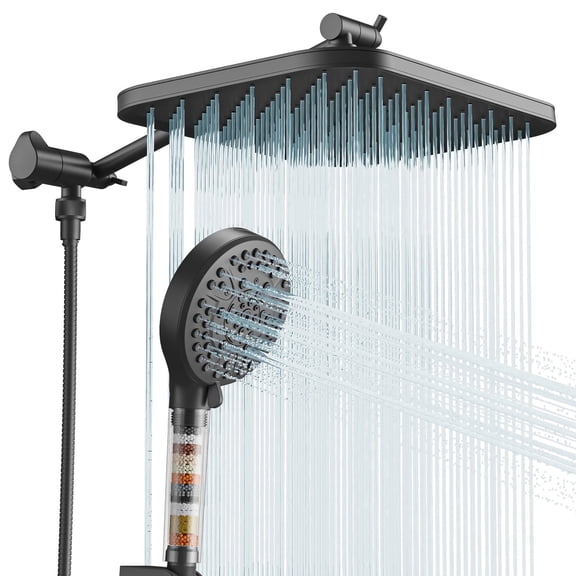 JOMOO 12 Inch Rainfall Shower Head High Pressure 10 Spray Filtered Shower Head with Handheld Combo, with Extension Arm, 71" Shower Hose