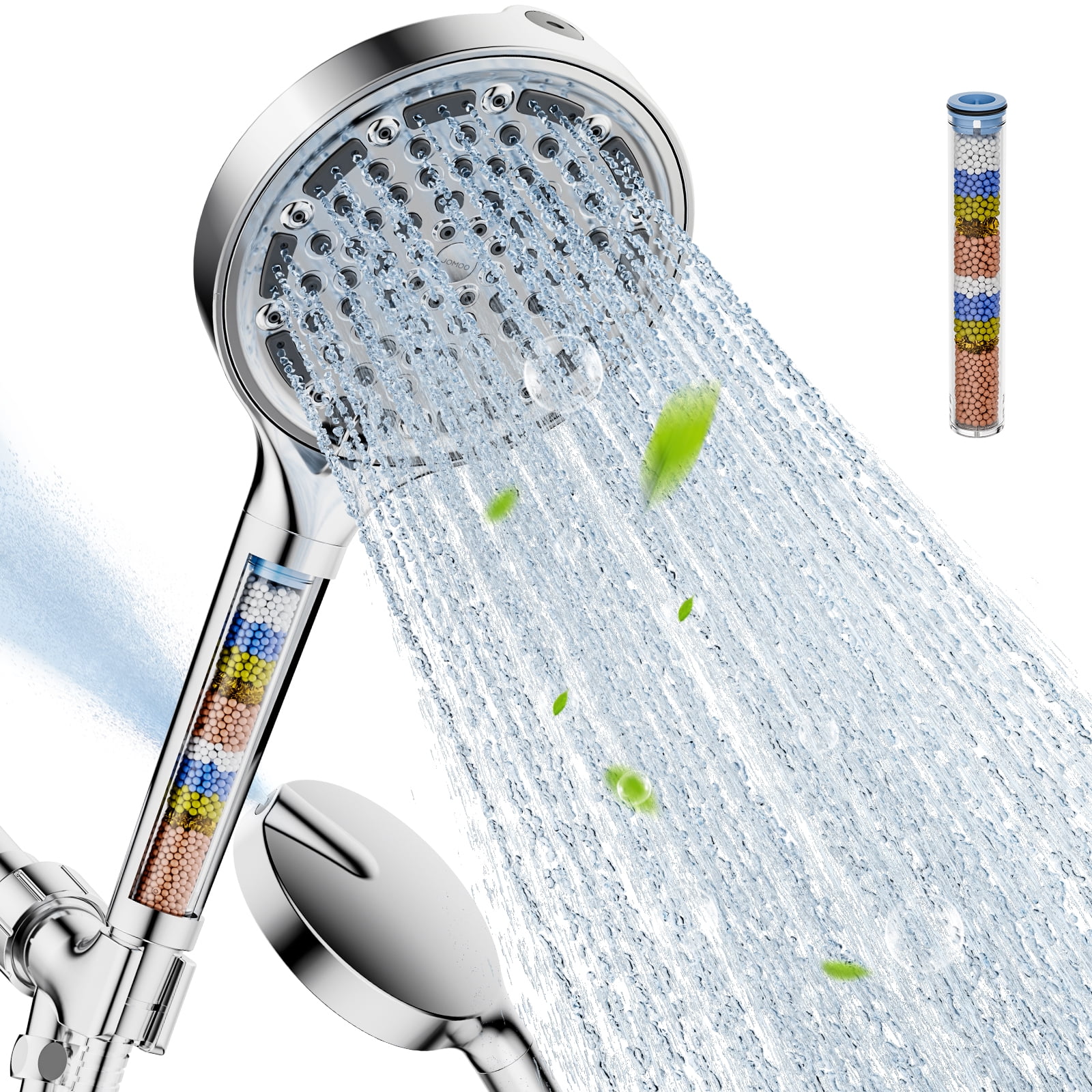 JOMOO Handheld Shower Head, 6 Setting High Pressure Filtered Showehead with Handheld, 6 inch Water Softener Filters Beads for Hard Water Shower Head with Extra Long 71" Stainless Steel Hose (Chrome)