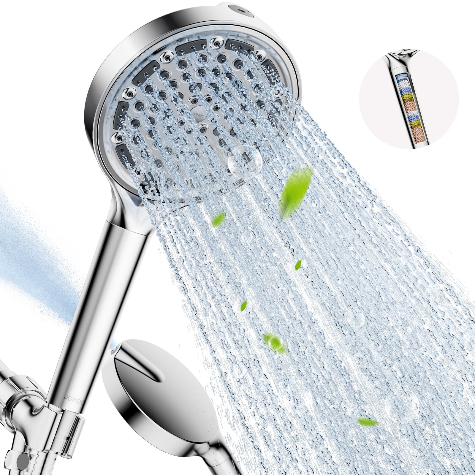 JOMOO Handheld Shower Head, 6 Setting High Pressure Filtered Showehead with Handheld, 6 inch Water Softener Filters Beads for Hard Water Shower Head with Extra 
